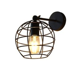 Lámpara de pared de hierro redonda hueca con ladrillos, estilo americano, con decoración de sable de luz, color negro