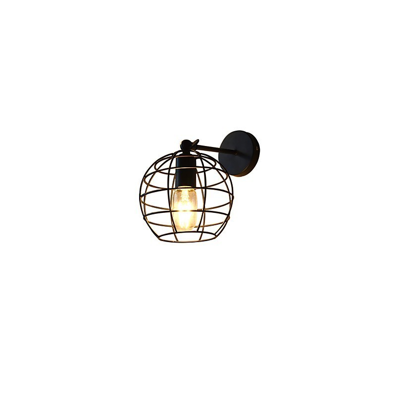 Lámpara de pared de hierro redonda hueca con ladrillos, estilo americano, con decoración de sable de luz, color negro