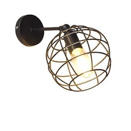 Lámpara de pared de hierro redonda hueca con ladrillos, estilo americano, con decoración de sable de luz, color negro