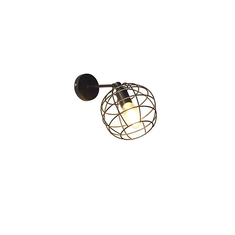 Lámpara de pared de hierro redonda hueca con ladrillos, estilo americano, con decoración de sable de luz, color negro