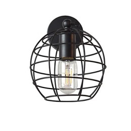 Lámpara de pared de hierro redonda hueca con ladrillos, estilo americano, con decoración de sable de luz, color negro