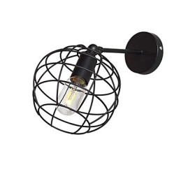 Lámpara de pared de hierro redonda hueca con ladrillos, estilo americano, con decoración de sable de luz, color negro