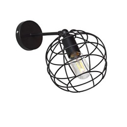 Lámpara de pared de hierro redonda hueca con ladrillos, estilo americano, con decoración de sable de luz, color negro