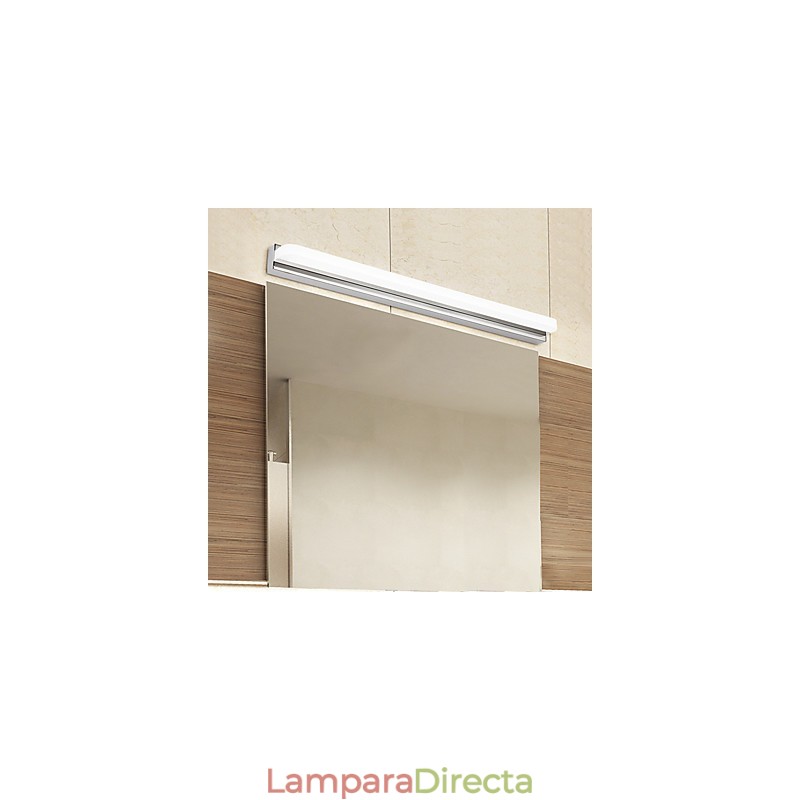Lámpara de pared moderna y contemporánea integrada en cromo para iluminación ambiental de baño.
