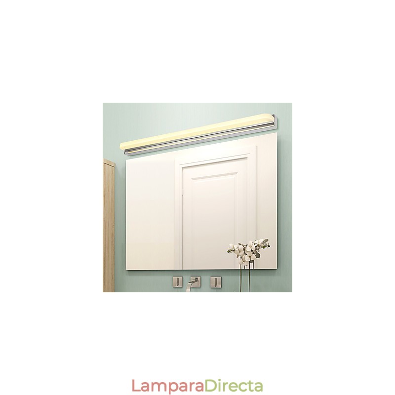 Lámpara de pared moderna y contemporánea integrada en cromo para iluminación ambiental de baño.