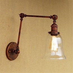 Lámpara de pared con brazo oscilante, luz ambiental de estilo mini con protección ocular, estilo galvanizado retro campestre