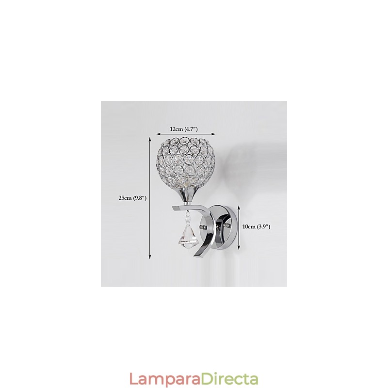 Aplique de pared con luz ambiental de cristal, moderno y contemporáneo, galvanizado, Max Crystal