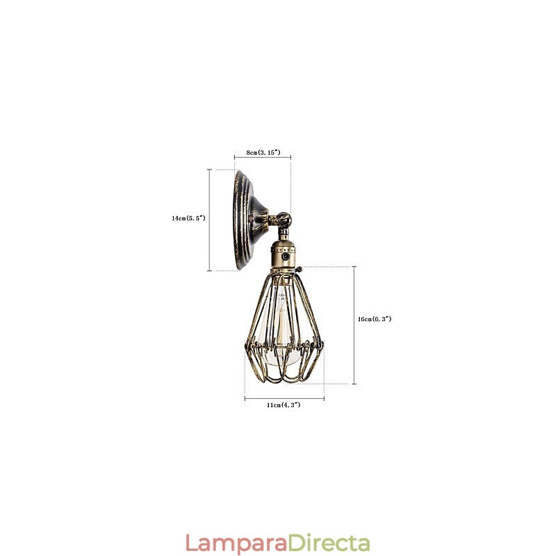 Apliques de pared vintage para interiores, de metal, con ángulo ajustable, estilo retro, con jaula de alambre