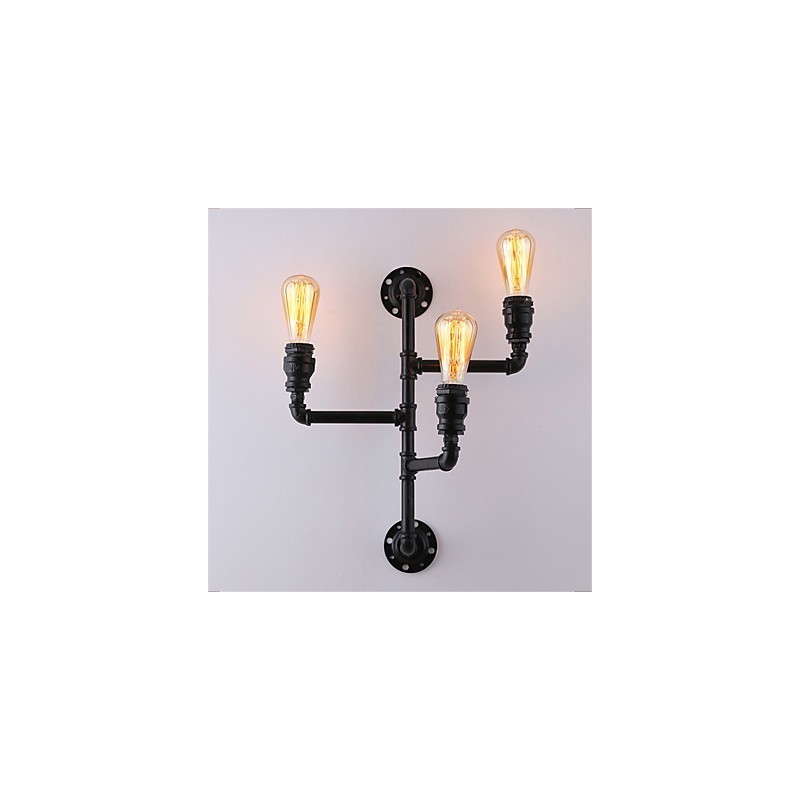 Lámparas de pared de tubo industriales vintage, luces creativas negras, iluminación decorativa para restaurante, cafetería y bar, con acabado pintado de 3 luces.