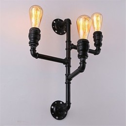 Lámparas de pared de tubo industriales vintage, luces creativas negras, iluminación decorativa para restaurante, cafetería y bar, con acabado pintado de 3 luces.