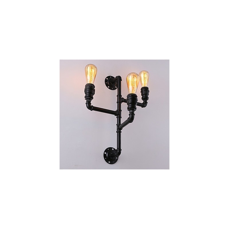 Lámparas de pared de tubo industriales vintage, luces creativas negras, iluminación decorativa para restaurante, cafetería y bar, con acabado pintado de 3 luces.