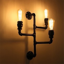 Lámparas de pared de tubo industriales vintage, luces creativas negras, iluminación decorativa para restaurante, cafetería y bar, con acabado pintado de 3 luces.