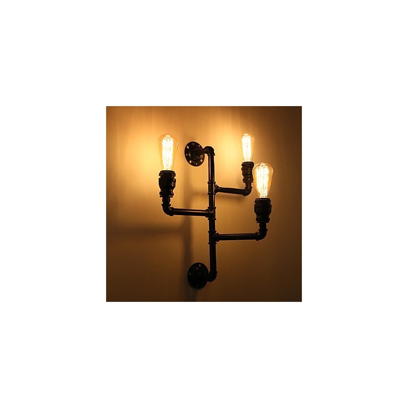 Lámparas de pared de tubo industriales vintage, luces creativas negras, iluminación decorativa para restaurante, cafetería y bar, con acabado pintado de 3 luces.