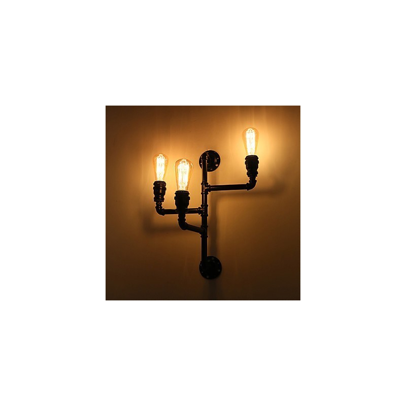 Lámparas de pared de tubo industriales vintage, luces creativas negras, iluminación decorativa para restaurante, cafetería y bar, con acabado pintado de 3 luces.