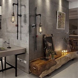 Lámparas de pared de tubo industriales retro, estilo loft, estilo jaula de pájaros negra, de metal, para sala de estar, comedor, cocina, bar, cafetería, decoración, iluminación.