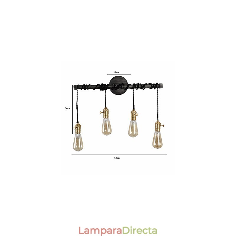 Lámparas de pared de tubo industriales vintage con interruptor, luces creativas para restaurante, cafetería, bar, decoración, iluminación con 4 luces, acabado pintado.