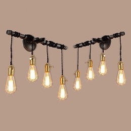 Lámparas de pared de tubo industriales vintage con interruptor, luces creativas para restaurante, cafetería, bar, decoración, iluminación con 4 luces, acabado pintado.