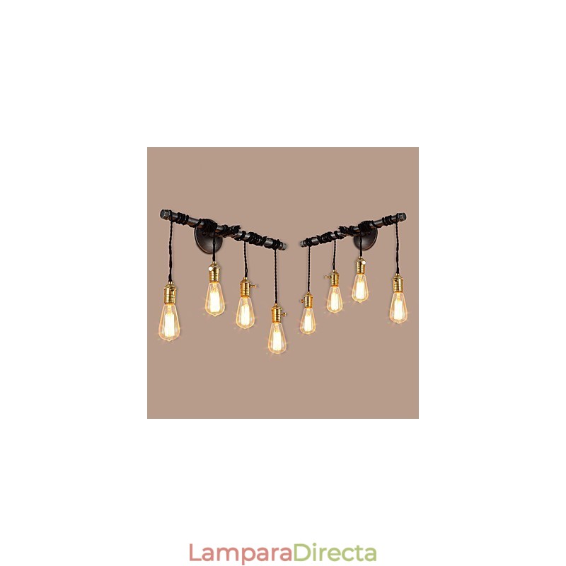Lámparas de pared de tubo industriales vintage con interruptor, luces creativas para restaurante, cafetería, bar, decoración, iluminación con 4 luces, acabado pintado.