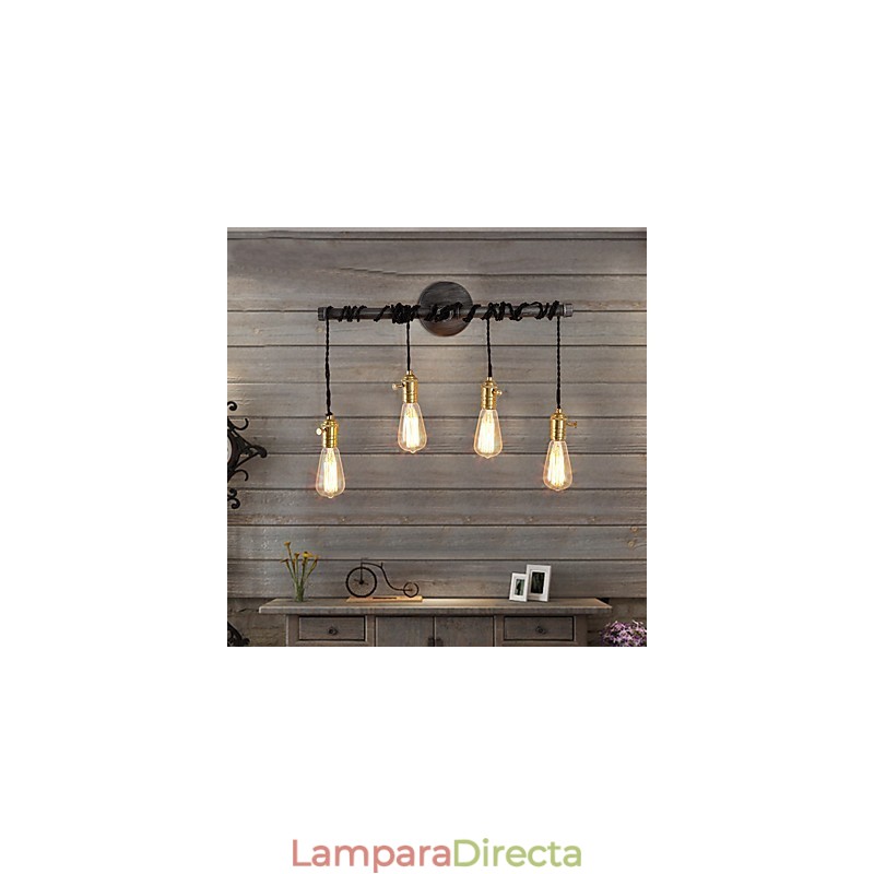Lámparas de pared de tubo industriales vintage con interruptor, luces creativas para restaurante, cafetería, bar, decoración, iluminación con 4 luces, acabado pintado.