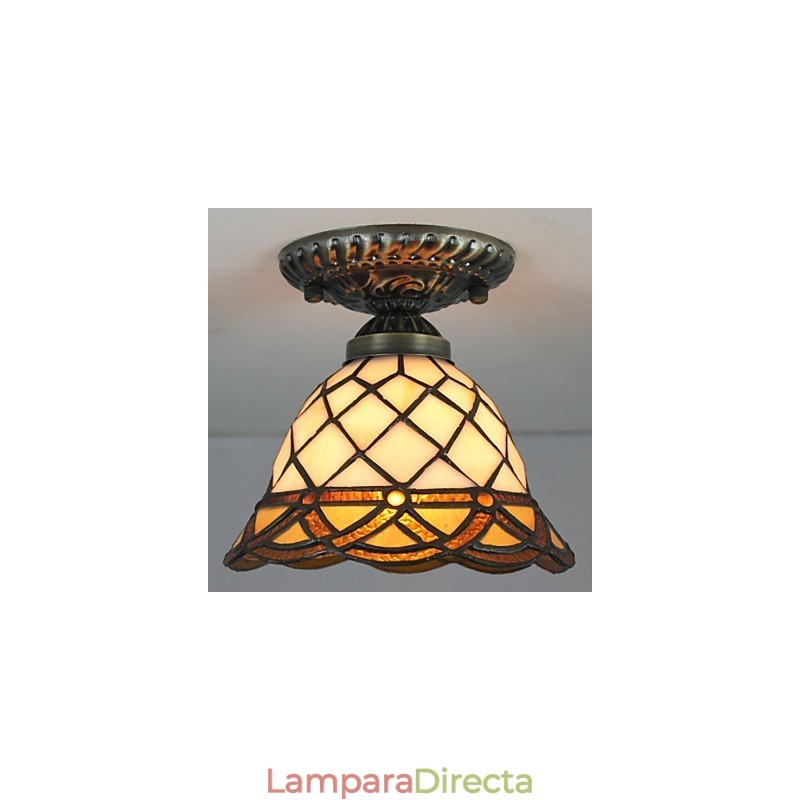Lámpara de cúpula absorbente de vidrio emplomado de artes creativas rurales europeas