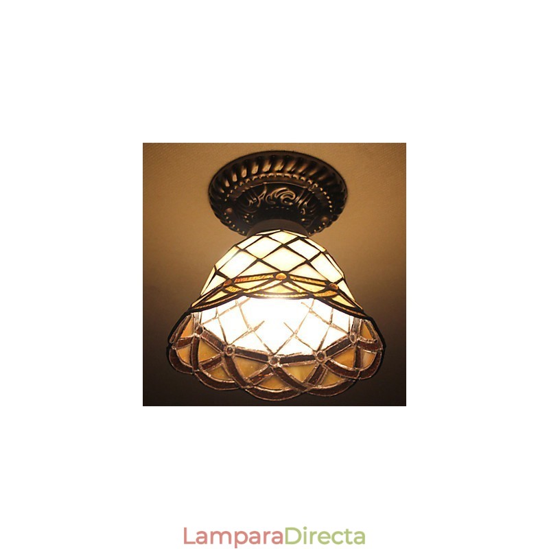 Lámpara de cúpula absorbente de vidrio emplomado de artes creativas rurales europeas