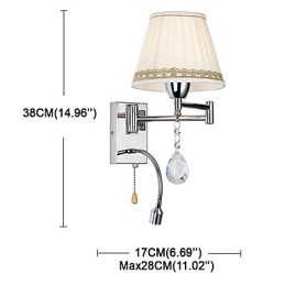 Lámpara de pared con brazo oscilante de cristal, moderna, contemporánea, rústica, estilo campestre, cromada