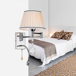 Lámpara de pared moderna contemporánea rústica estilo cabaña moderna contemporánea estilo campestre cromado con brazo oscilante de cristal