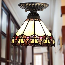 Lámpara de cúpula absorbente de vidrio emplomado de artes creativas rurales europeas