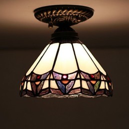 Lámpara de cúpula absorbente de vidrio emplomado de artes creativas rurales europeas