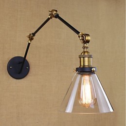 Pintura retro rústica sencilla con brazo oscilante, protección ocular y luz ambiental.