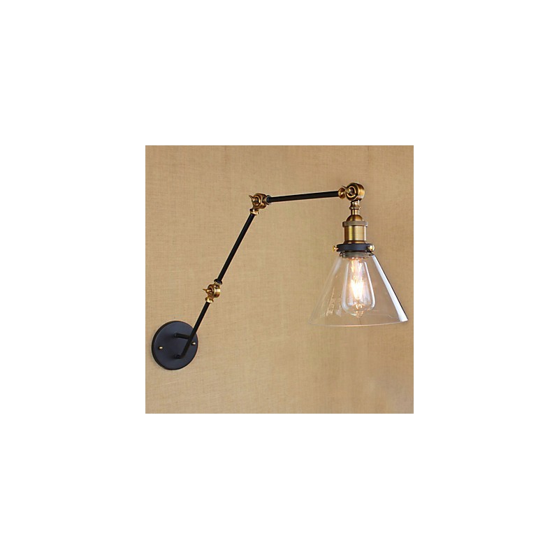 Pintura retro rústica sencilla con brazo oscilante, protección ocular y luz ambiental.