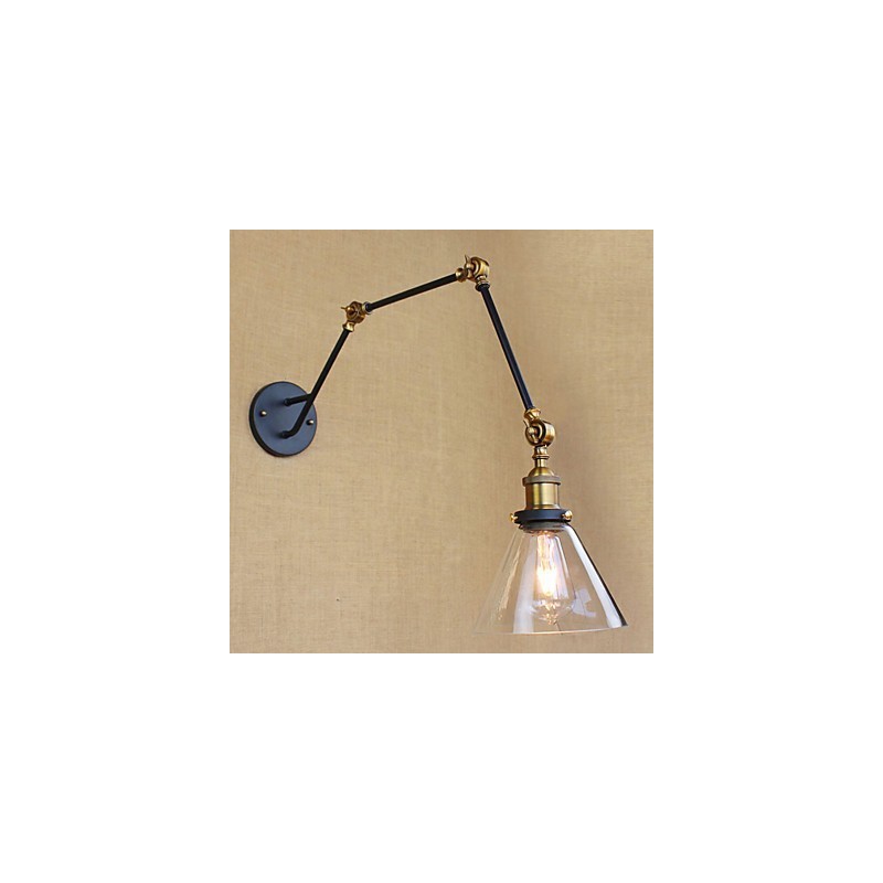 Pintura retro rústica sencilla con brazo oscilante, protección ocular y luz ambiental.