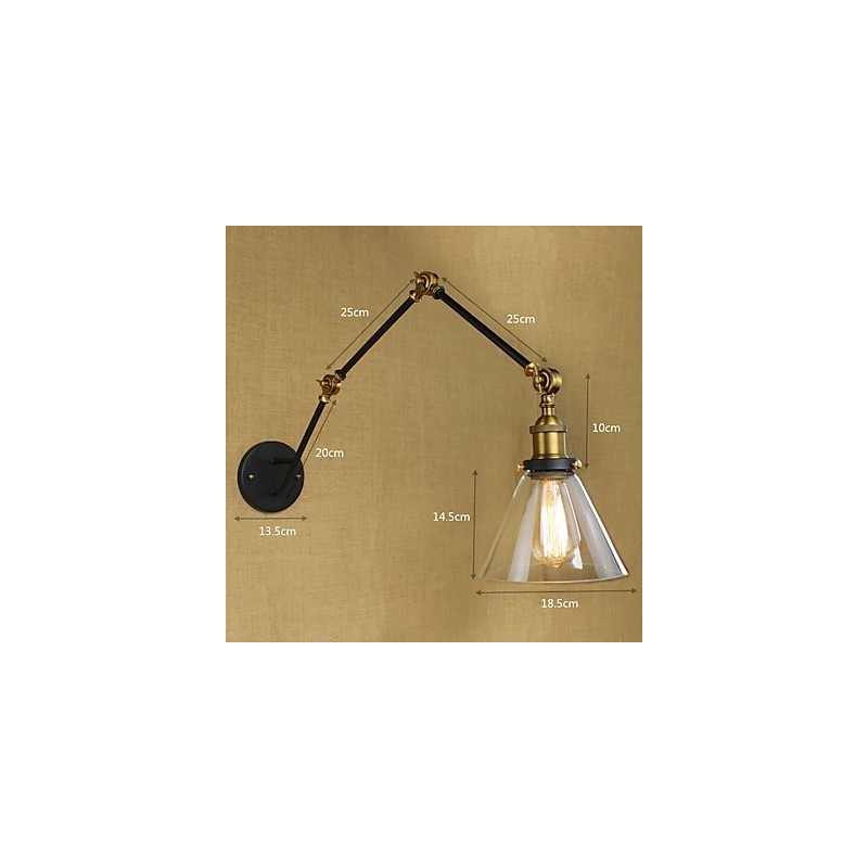 Pintura retro rústica sencilla con brazo oscilante, protección ocular y luz ambiental.