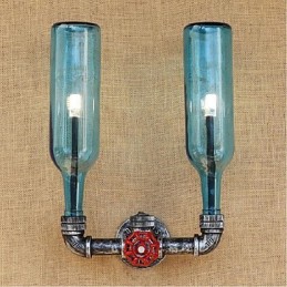 Lámpara de pared con interruptor de viento industrial retro, botella de agua, luz de pared azul