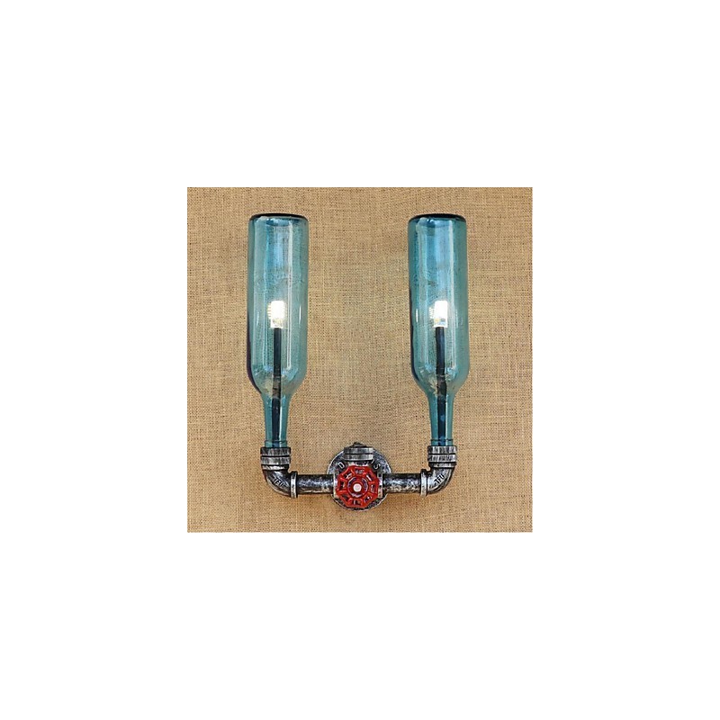 Lámpara de pared con interruptor de viento industrial retro, botella de agua, luz de pared azul