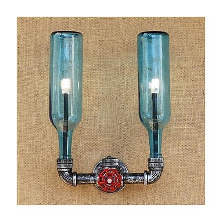 Lámpara de pared con interruptor de viento industrial retro, botella de agua, luz de pared azul Lámpara de pared con interruptor de viento industrial retro, botella de agua, luz de pared azul