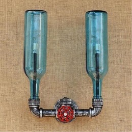 Lámpara de pared con interruptor de viento industrial retro, botella de agua, luz de pared azul