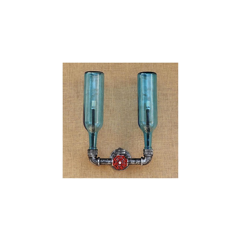 Lámpara de pared con interruptor de viento industrial retro, botella de agua, luz de pared azul