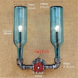 Lámpara de pared con interruptor de viento industrial retro, botella de agua, luz de pared azul