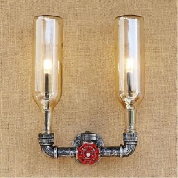 Lámpara de pared con interruptor de viento industrial retro, lámpara de pared con botella de agua, luz ámbar