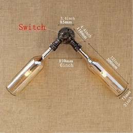 Lámpara de pared estilo retro americano con diseño de viento y botella de agua, estilo industrial creativo, color ámbar