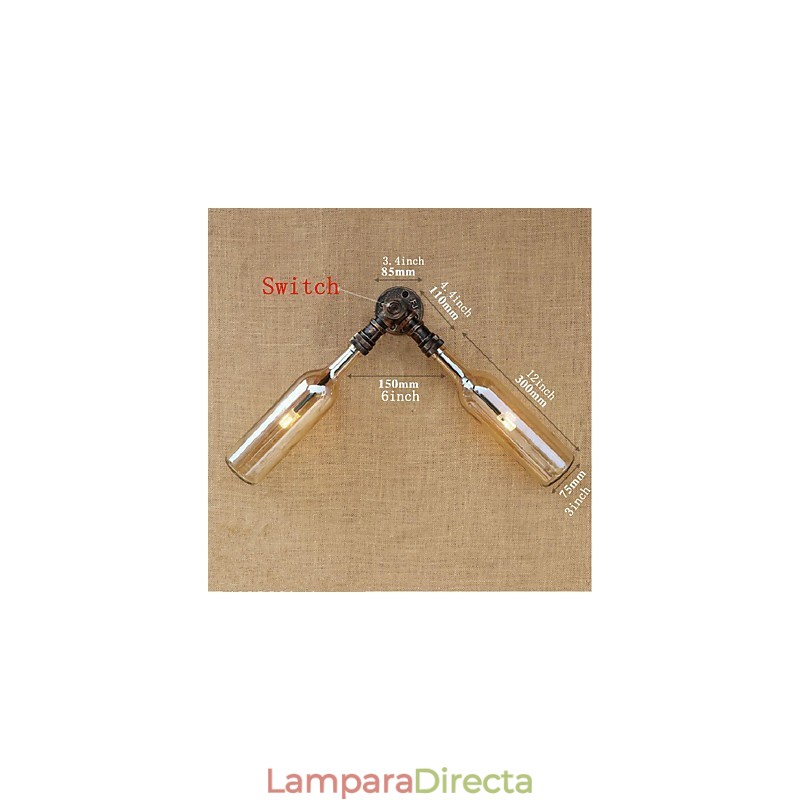 Lámpara de pared estilo retro americano con diseño de viento y botella de agua, estilo industrial creativo, color ámbar