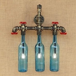 Lámpara de pared con interruptor de viento industrial retro, botella de agua, luz de pared azul