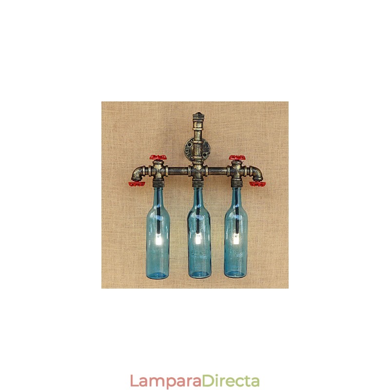 Lámpara de pared con interruptor de viento industrial retro, botella de agua, luz de pared azul