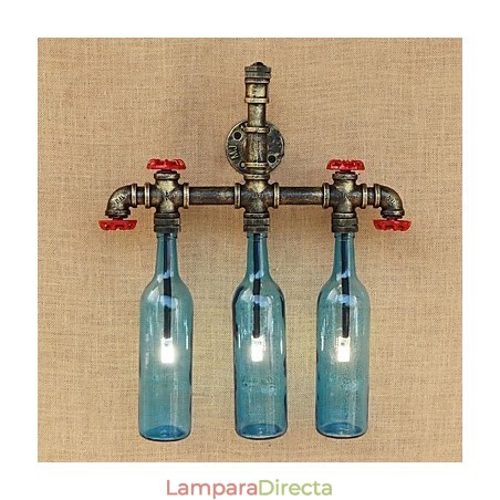 Lámpara de pared con interruptor de viento industrial retro, botella de agua, luz de pared azul Lámpara de pared con interruptor de viento industrial retro, botella de agua, luz de pared azul