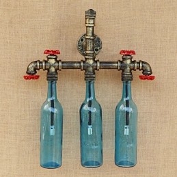 Lámpara de pared con interruptor de viento industrial retro, botella de agua, luz de pared azul
