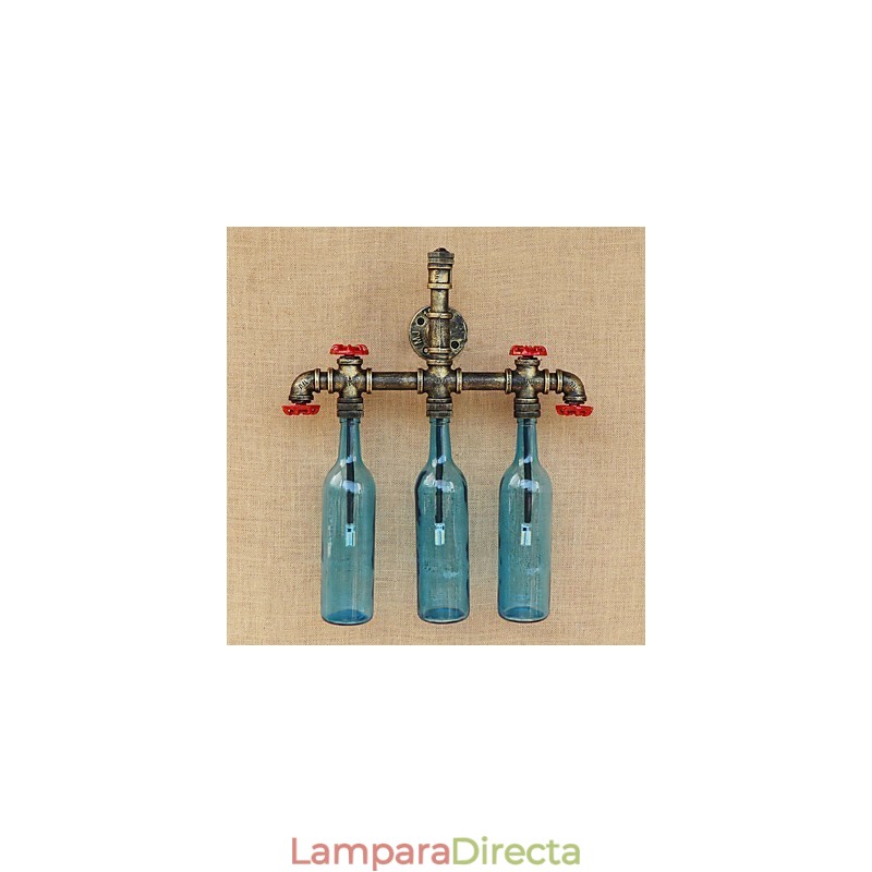 Lámpara de pared con interruptor de viento industrial retro, botella de agua, luz de pared azul