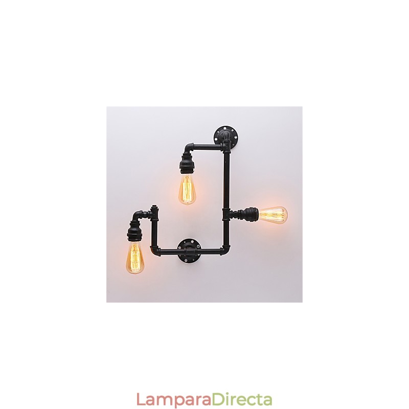 Lámparas de pared de tubo industriales vintage de 3 cabezas, luces creativas negras, iluminación decorativa para restaurantes, cafeterías y bares.