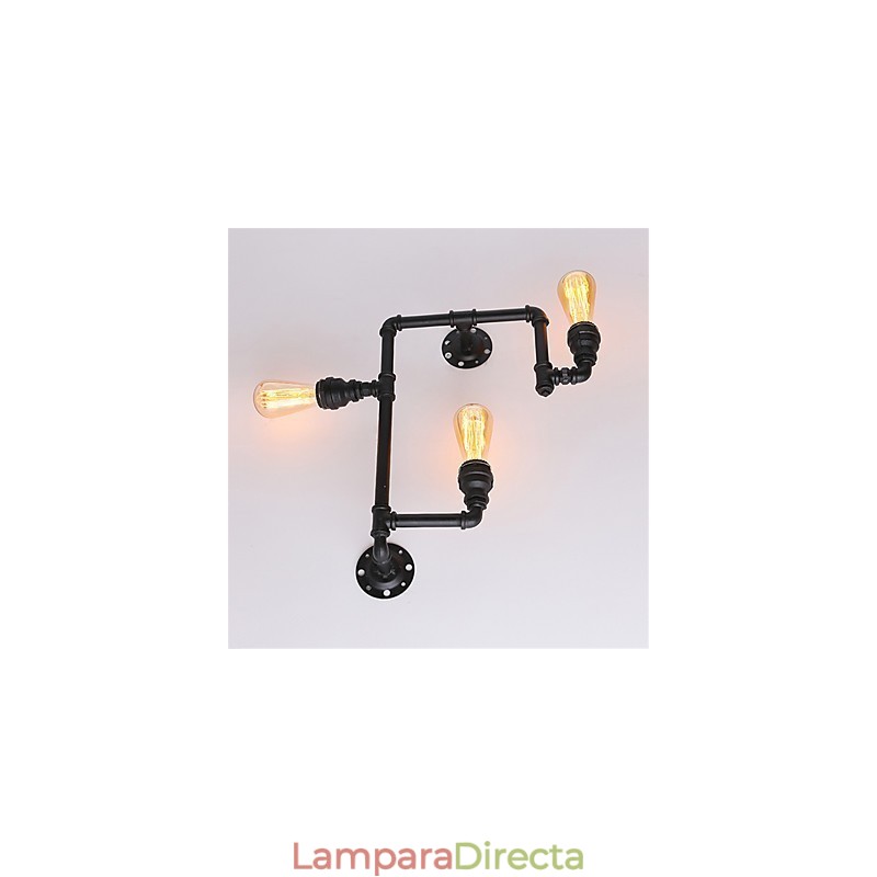 Lámparas de pared de tubo industriales vintage de 3 cabezas, luces creativas negras, iluminación decorativa para restaurantes, cafeterías y bares.