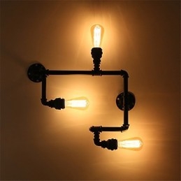 Lámparas de pared de tubo industriales vintage de 3 cabezas, luces creativas negras, iluminación decorativa para restaurantes, cafeterías y bares.